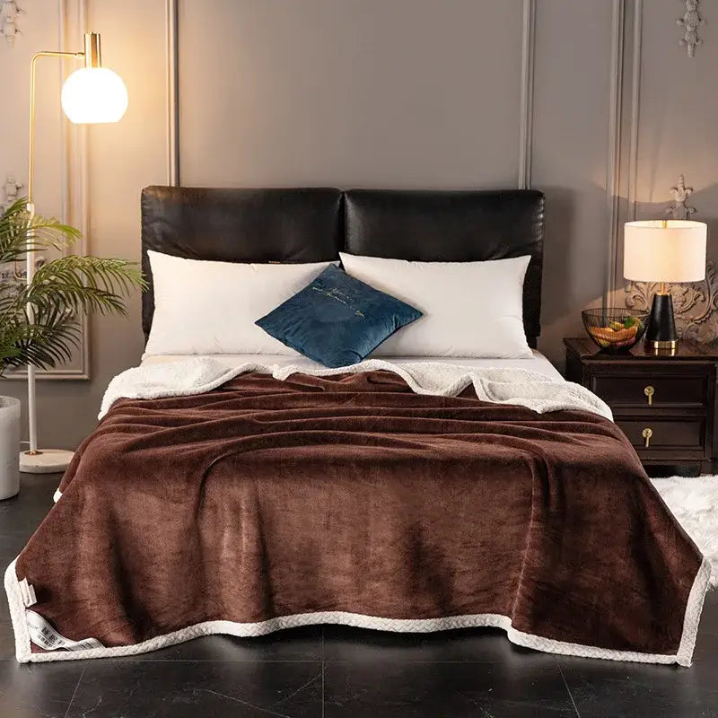 Golden & white double-layer velvet sofa blanket bedroom throw