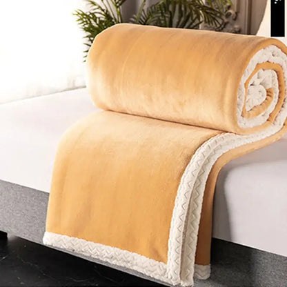 Golden & white double-layer velvet sofa blanket bedroom throw