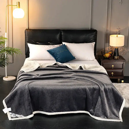 Golden & white double-layer velvet sofa blanket bedroom throw