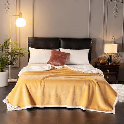 Golden & white double-layer velvet sofa blanket bedroom throw