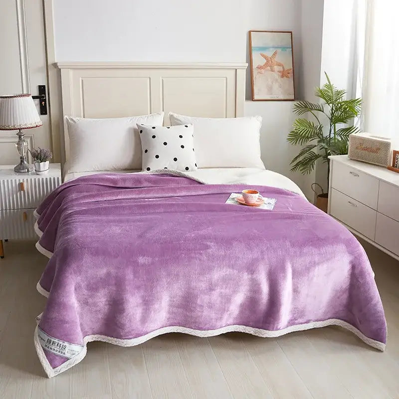 Golden & white double-layer velvet sofa blanket bedroom throw