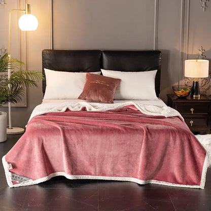 Golden & white double-layer velvet sofa blanket bedroom throw