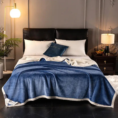 Golden & white double-layer velvet sofa blanket bedroom throw