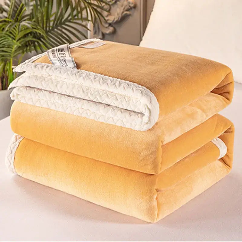 Golden & white double-layer velvet sofa blanket bedroom throw