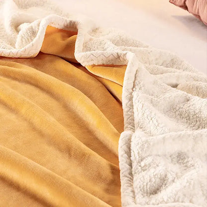 Golden & white double-layer velvet sofa blanket bedroom throw