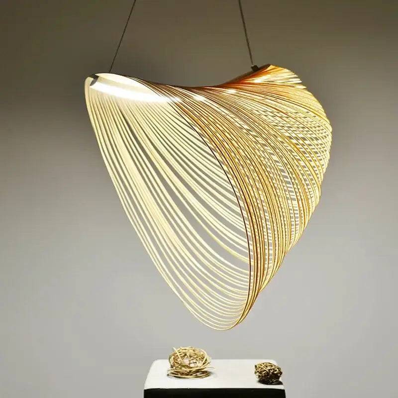 Golden wire mesh bamboo pendant light chandelier dining room
