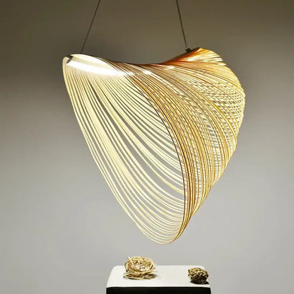 Golden wire mesh bamboo pendant light chandelier dining room