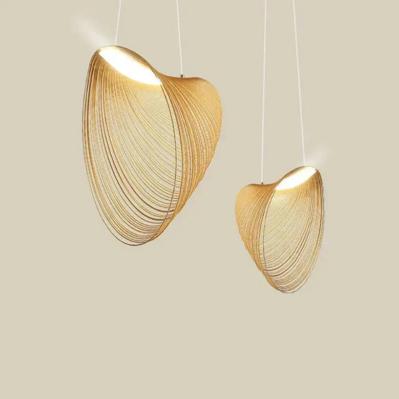 Golden wire mesh bamboo pendant light chandelier dining room
