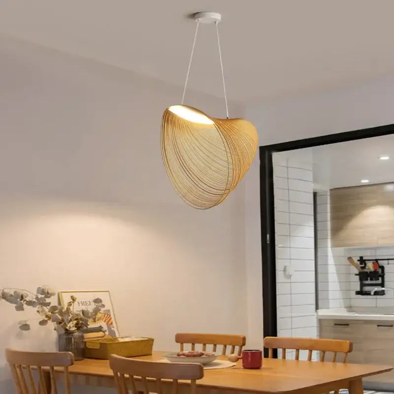 Golden wire mesh bamboo pendant light chandelier dining room