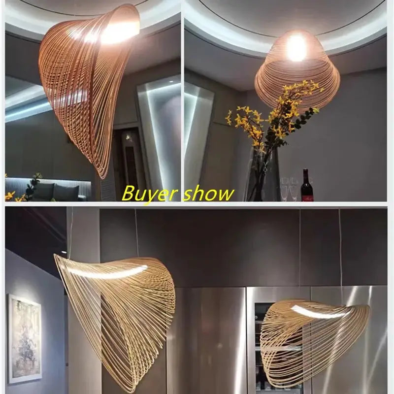 Golden woven nest led pendant chandelier for dining room