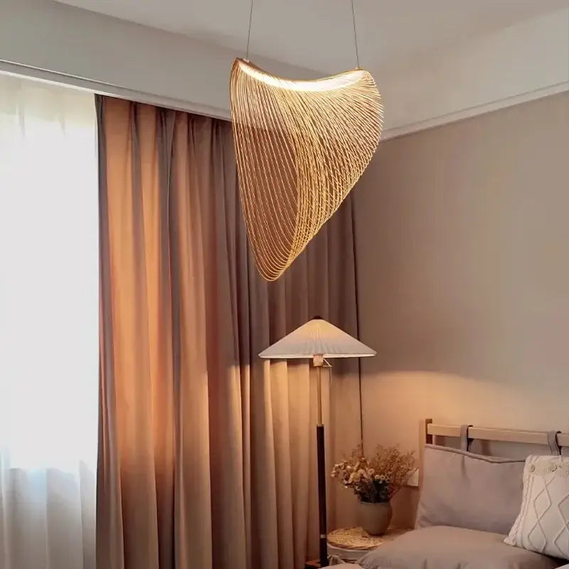 Golden woven nest led pendant chandelier for dining room