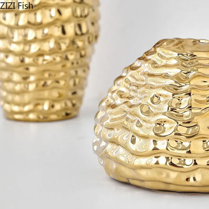 Golden wrinkle ceramic vase living room textured gold decor