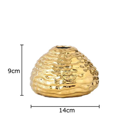 Golden wrinkle ceramic vase living room textured gold decor