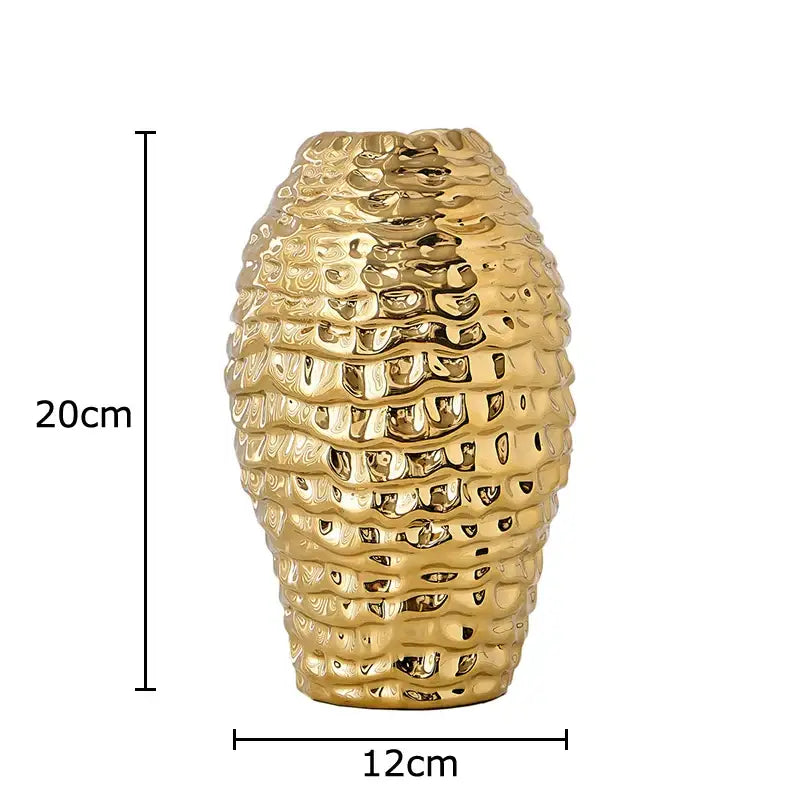 Golden wrinkle ceramic vase living room textured gold decor