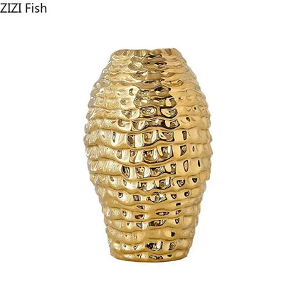 Golden wrinkle ceramic vase living room textured gold decor