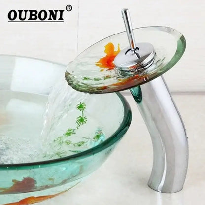 Goldfish glass waterfall faucet chrome bathroom sink mixer tap