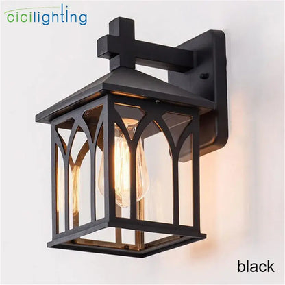 Gothic arched glass led wall lamp garden courtyard lantern