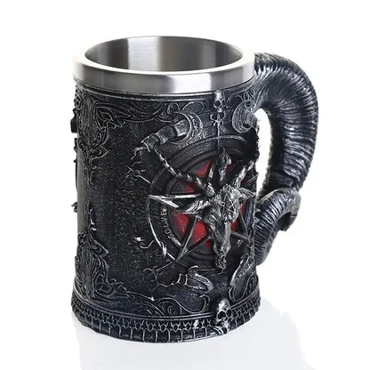 Gothic baphomet resin stainless steel tankard bar decor