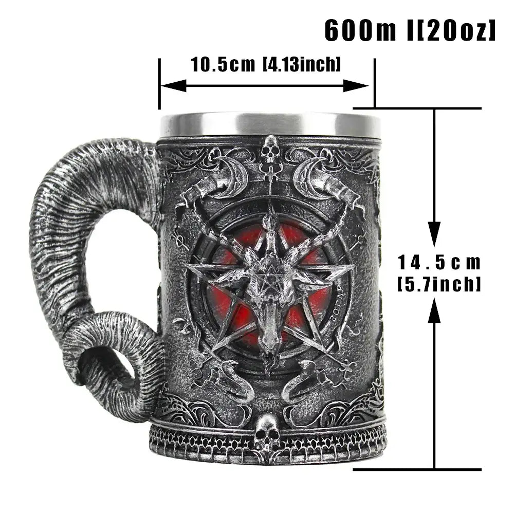Gothic baphomet resin stainless steel tankard bar decor