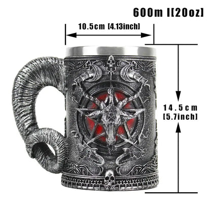 Gothic baphomet resin stainless steel tankard bar decor
