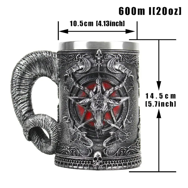 Gothic baphomet resin stainless steel tankard bar decor