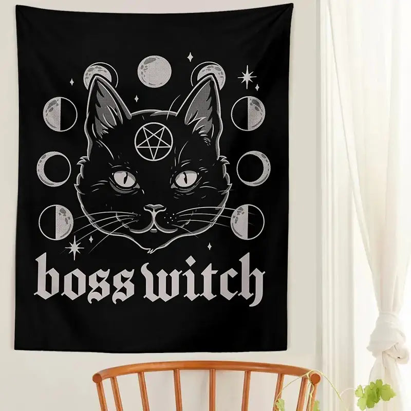 Gothic boss witch cat witchcraft black tapestry bedroom wall decor
