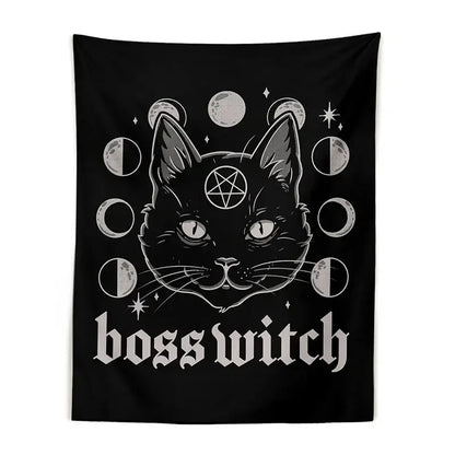 Gothic boss witch cat witchcraft black tapestry bedroom wall decor