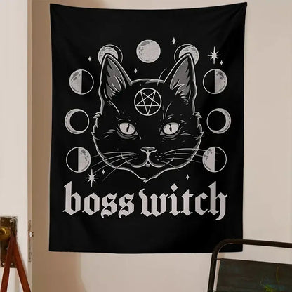 Gothic boss witch cat witchcraft black tapestry bedroom wall decor