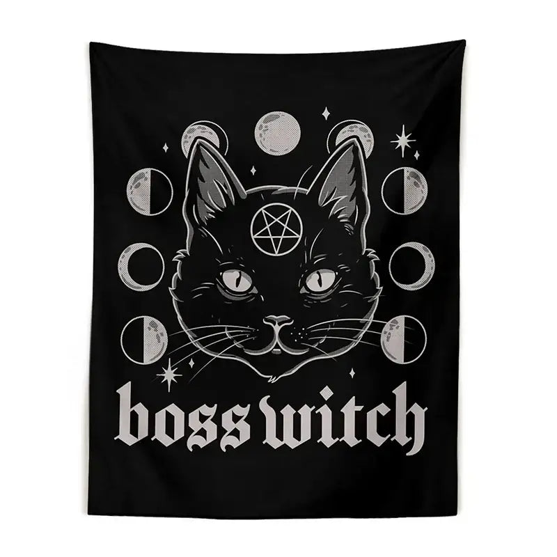 Gothic boss witch cat witchcraft black tapestry bedroom wall decor
