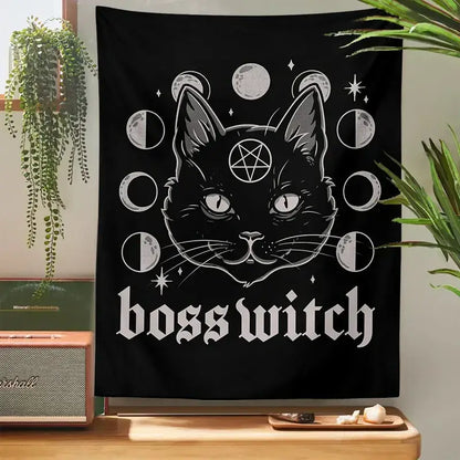 Gothic boss witch cat witchcraft black tapestry bedroom wall decor