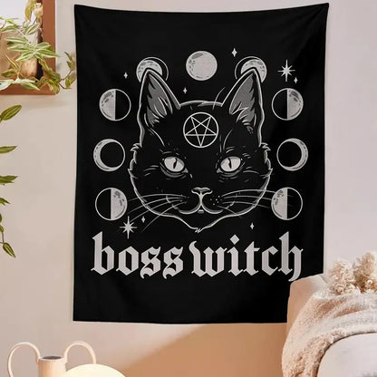 Gothic boss witch cat witchcraft black tapestry bedroom wall decor