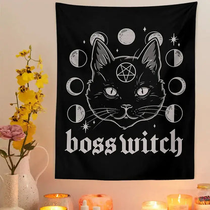 Gothic boss witch cat witchcraft black tapestry bedroom wall decor