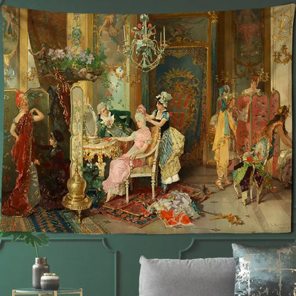 Gothic court woman floral tapestry wall art for bedroom scenery