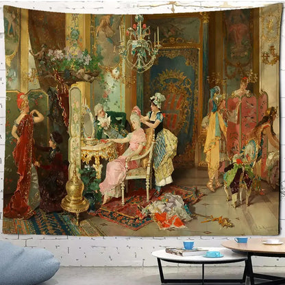 Gothic court woman floral tapestry wall art for bedroom scenery