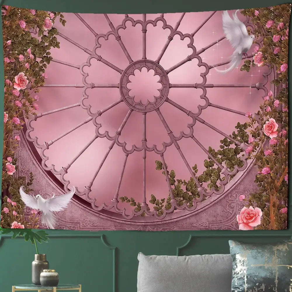 Gothic court woman floral tapestry wall art for bedroom scenery