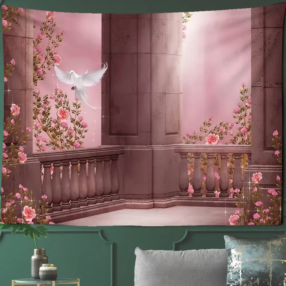 Gothic court woman floral tapestry wall art for bedroom scenery