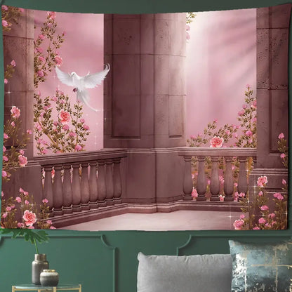 Gothic court woman floral tapestry wall art for bedroom scenery