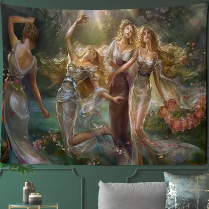 Gothic court woman floral tapestry wall art for bedroom scenery