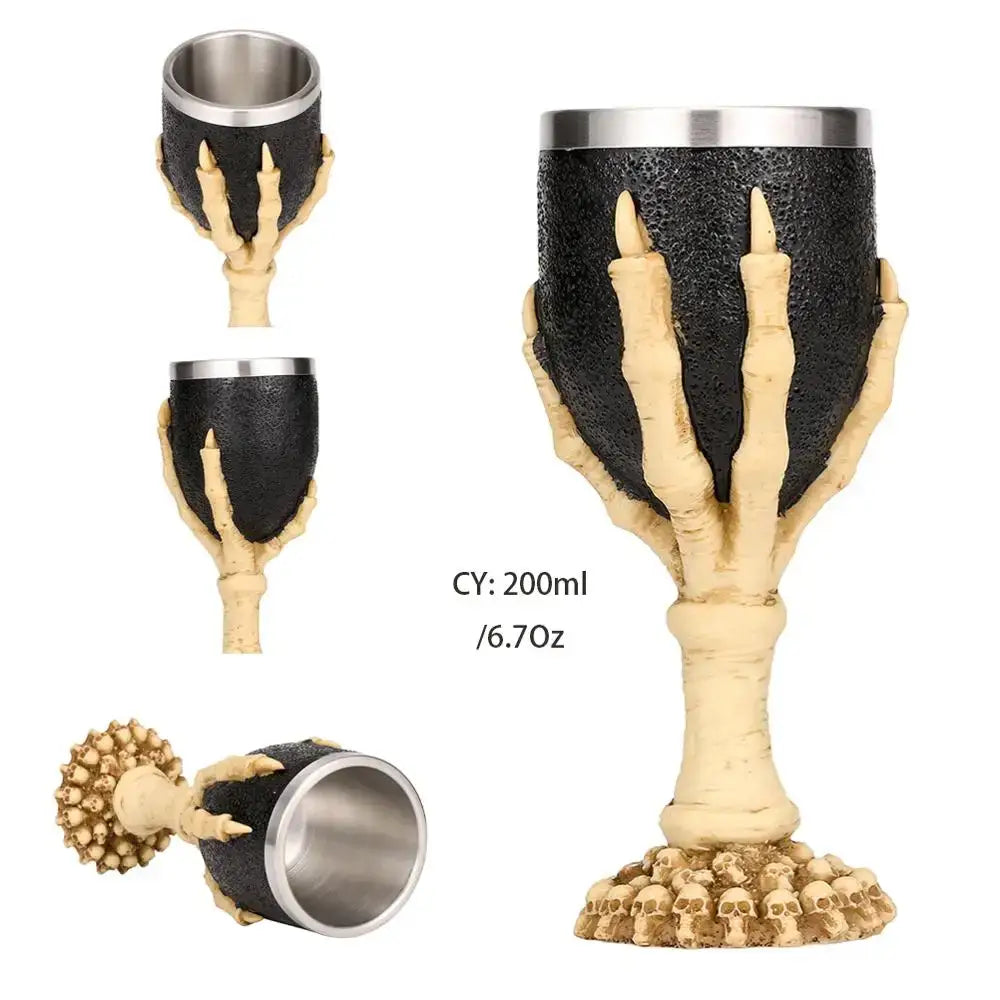 Gothic dragon skull goblet stainless steel dining room wine glass
