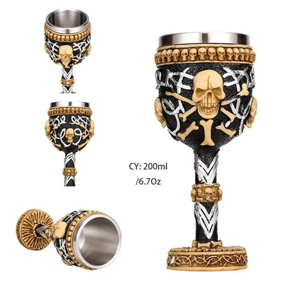 Gothic dragon skull goblet stainless steel dining room wine glass