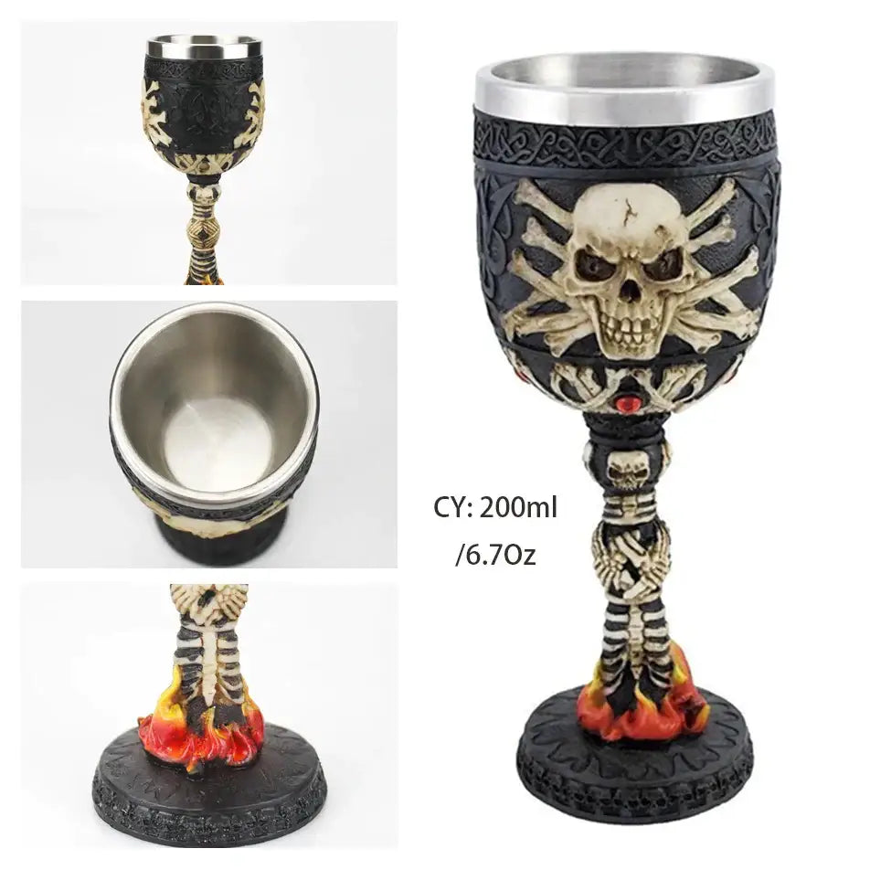 Gothic dragon skull goblet stainless steel dining room wine glass