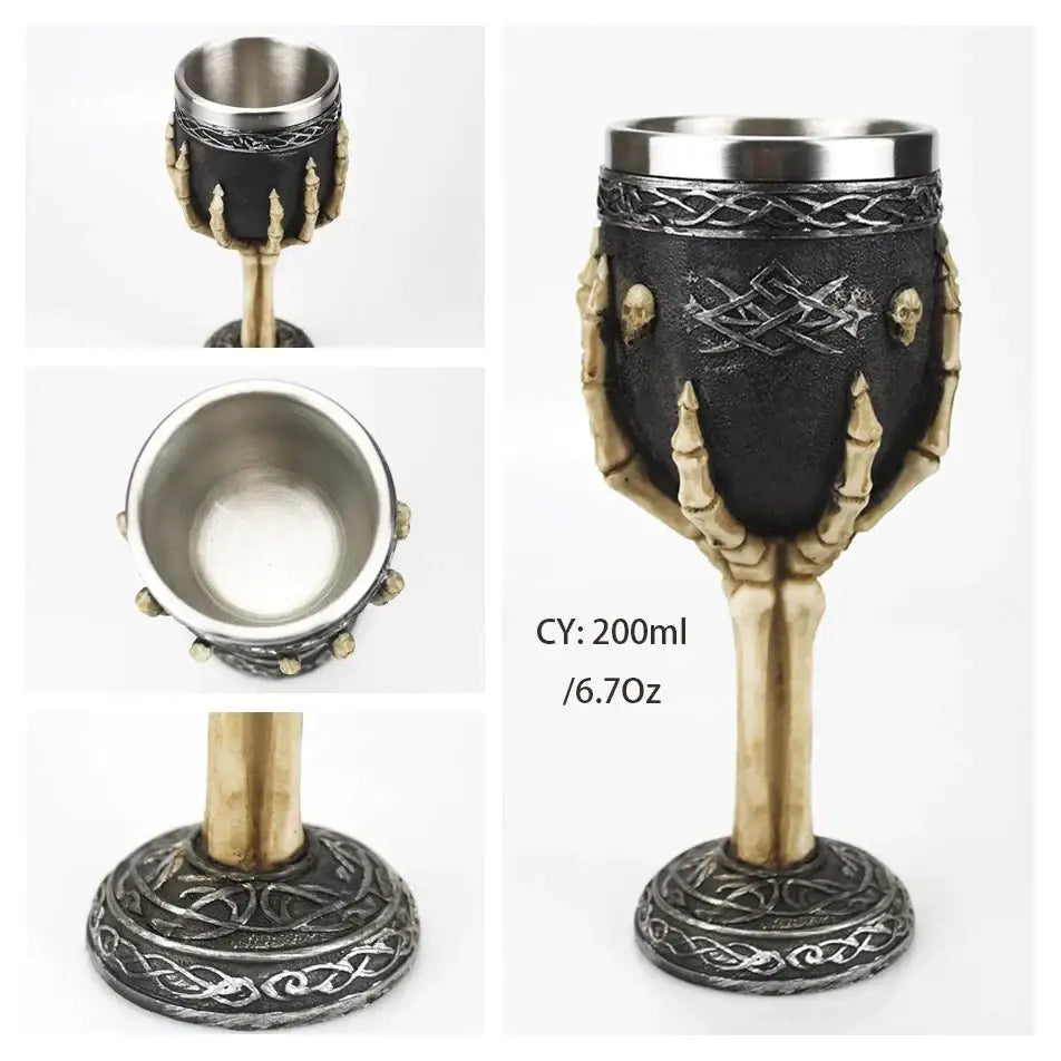 Gothic dragon skull goblet stainless steel dining room wine glass