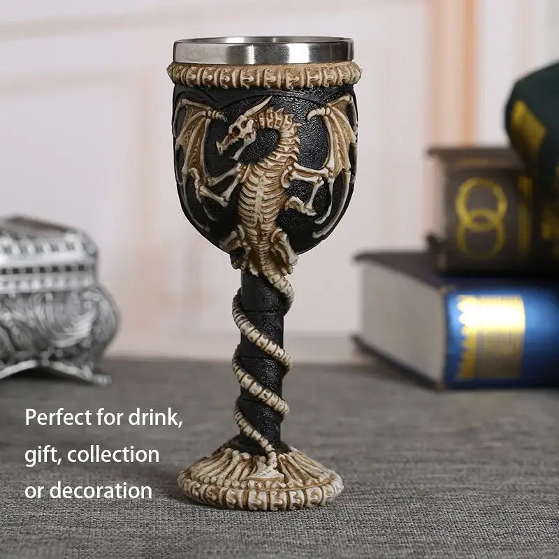 Gothic dragon skull goblet stainless steel dining room wine glass