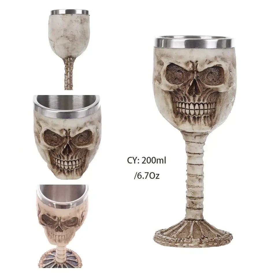 Gothic dragon skull goblet stainless steel dining room wine glass