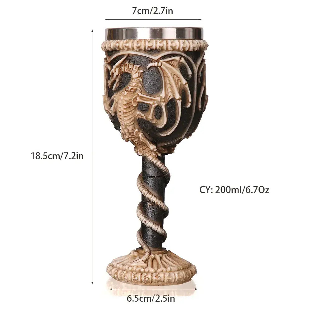Gothic dragon skull goblet stainless steel dining room wine glass