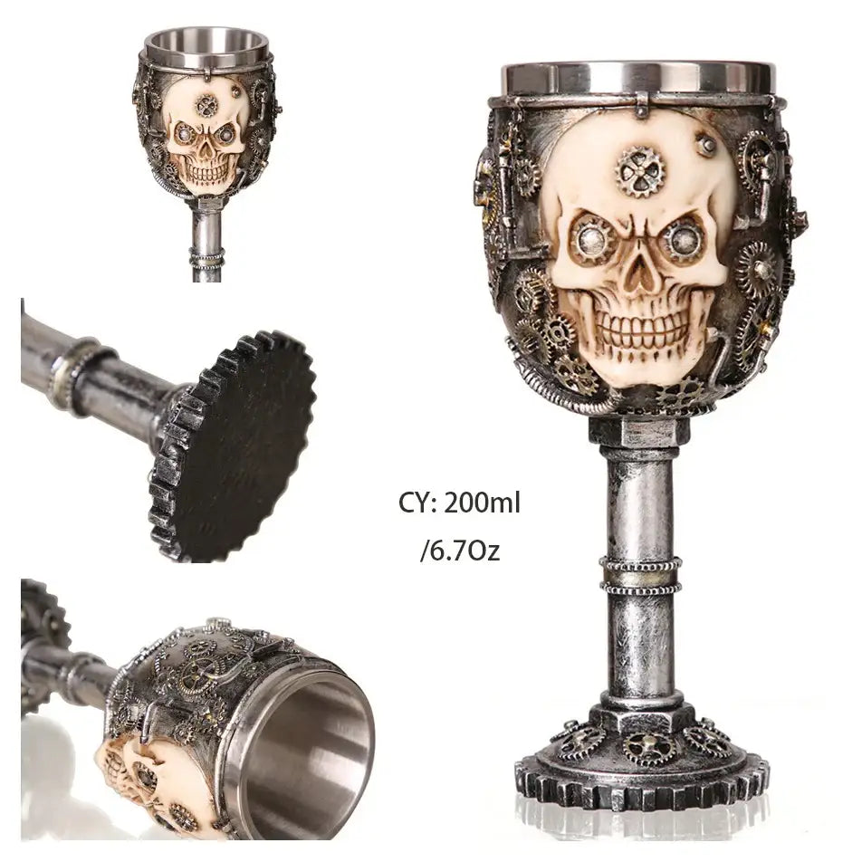 Gothic dragon skull goblet stainless steel dining room wine glass