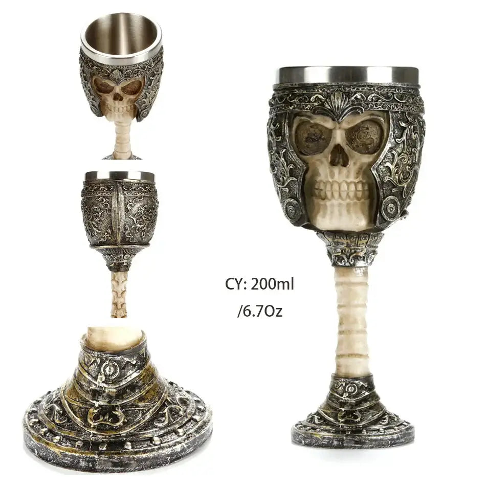 Gothic dragon skull goblet stainless steel dining room wine glass
