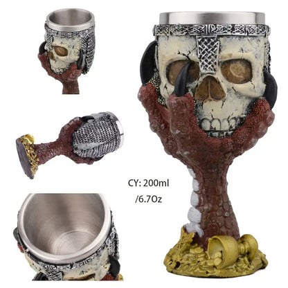Gothic dragon skull goblet stainless steel dining room wine glass
