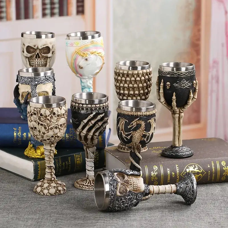 Gothic dragon skull goblet stainless steel dining room wine glass