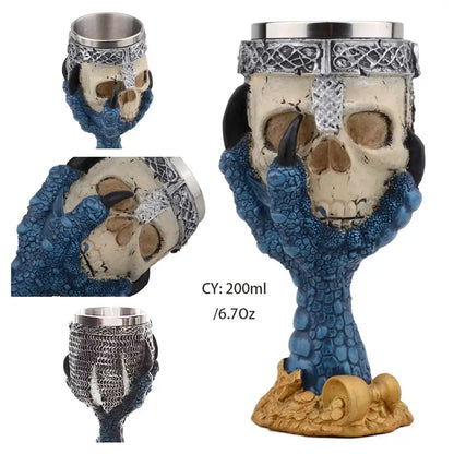 Gothic dragon skull goblet stainless steel dining room wine glass